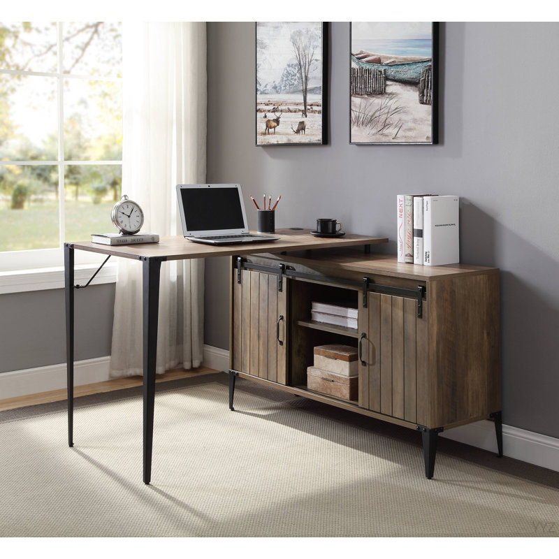 Bureau 48 po en chêne gris et finition noire, Brun / Noir