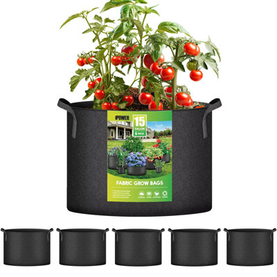 iPower 15 Gallon 5 Pack Plant Grow Bags Thickened Nonwoven Aeration Fabric Pots Heavy Duty Durable Container, Strap Handles for Garden