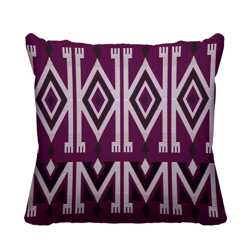 Coussin décoratif intérieur / extérieur Akin Abstract Tribal, L 15 po x H 15 po, Mauve