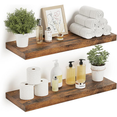 Floating Wall Shelves For Bathroom, Bedroom, Living Room - Set Of 2 Rustic Wood Shelves, 24''X9.1''X1.5''