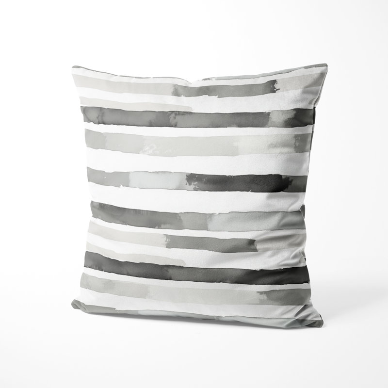 Coussin décoratif à rayures - Coussin imprimé lignes grises et blanches modernes, H 16 po x l 16 po