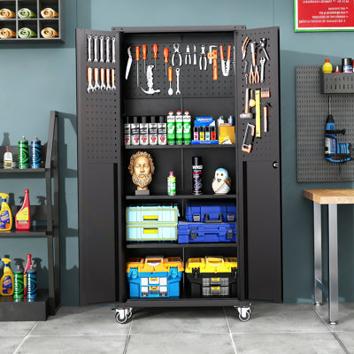 Metal Garage Storage Cabinet With Wheels, Storage Cabinet For Home, Office
