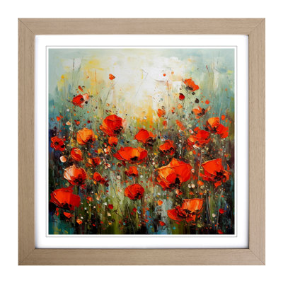 Poppy Field Abstract Expressionism No.2 - Single Picture Frame Print on Wood