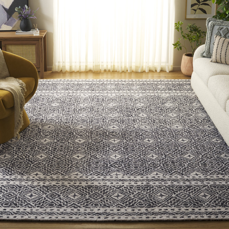 Masahiko Hand Tufted Wool/Cotton Geometric Rug in Ivory/Black, Rectangle 8' x 10'