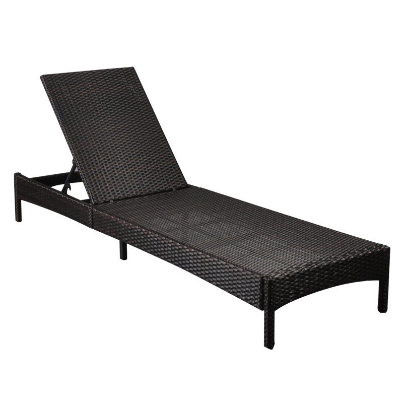 Chaise longue réglable en osier avec coussin, chaise longue de patio inclinable