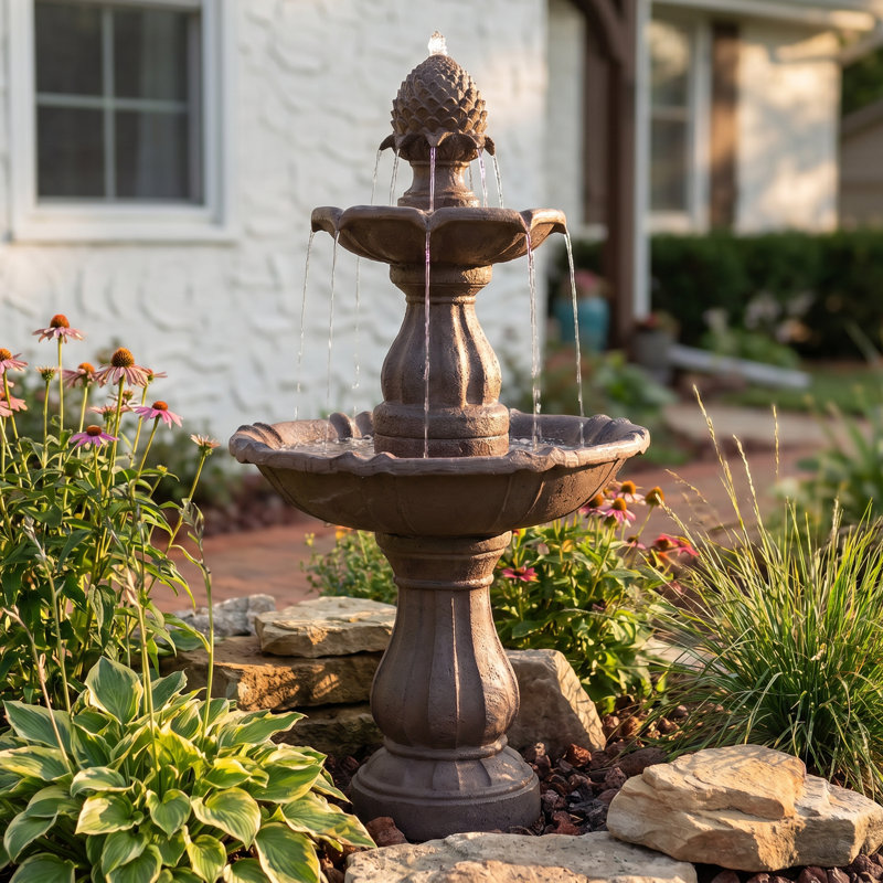 Curved Plinth Traditional Polyresin Outdoor Water Fountain