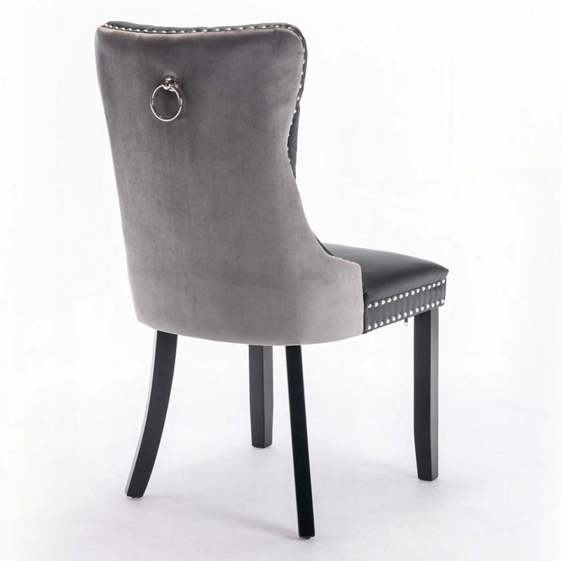 PU and Velvet Upholstered Dining Chair, Black/Grey