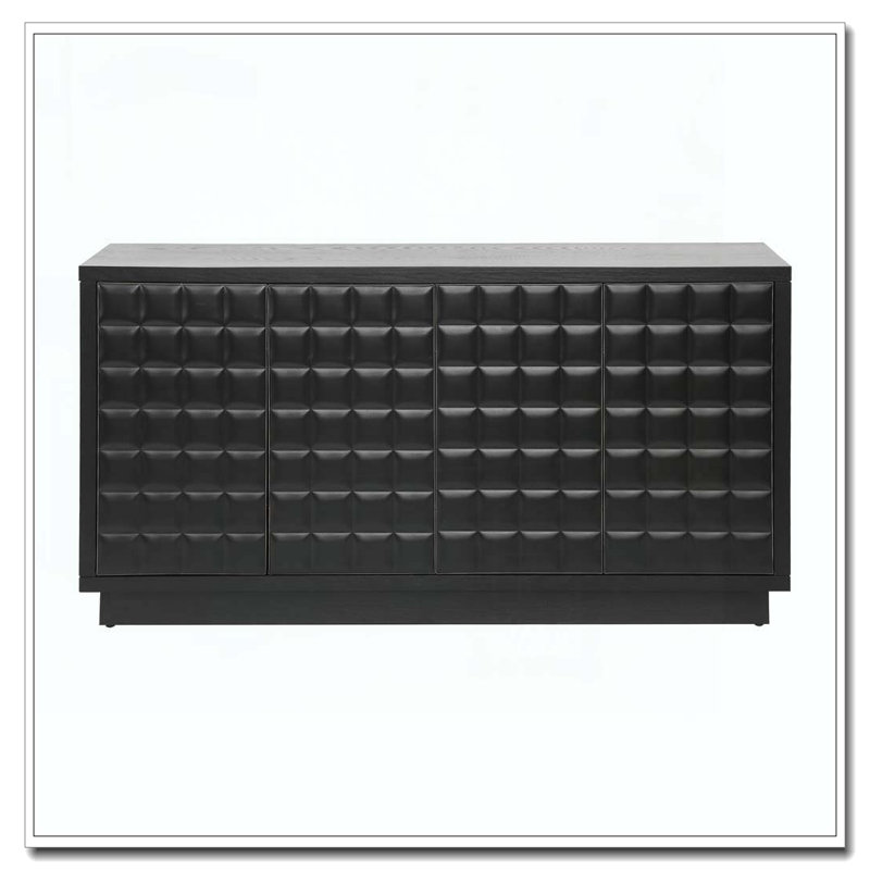 Armoire de rangement moderne à 4 portes avec portes géométriques 3D, Noir