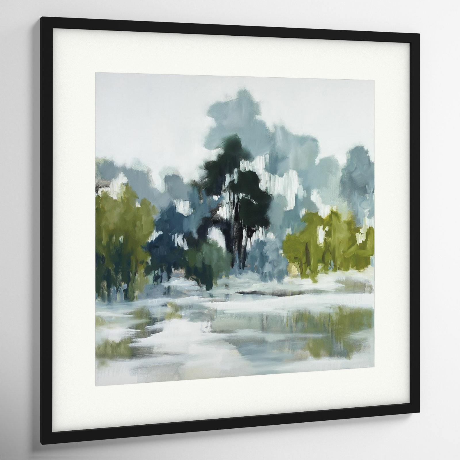 Geneve "Pond Reflections" Print, 25" H x 25" W, Black Framed Paper