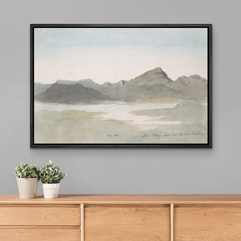 Signe, reproduction d'art sur toile encadrée, montagne, vallée, rivière, rivière, nature, nature, illustrations, art moderne, décoration minimaliste rustique pour le salon, la chambre à coucher, le bureau