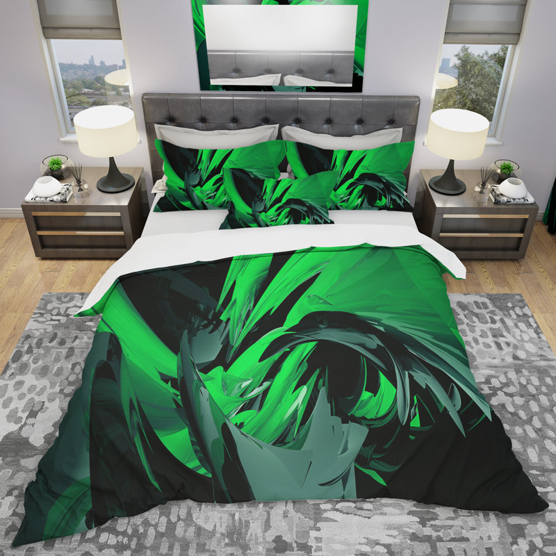 Grey Mixer - Abstract Duvet Cover Set - Microfiber Polyester, King Duvet Cover + 2 Shams, Green