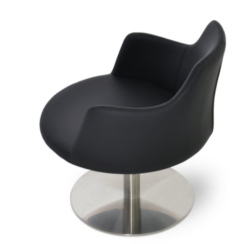 Dervish 18.5'' H Wool Upholstered Metal Armchair, Stainless Steel Polished, Black Faux Leather
