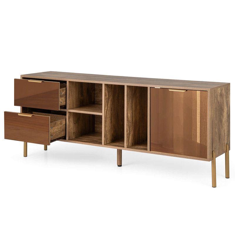 Mirrored Buffet Cabinet Rustic Kitchen Sideboard Storage Cabinet With 2 Drawers