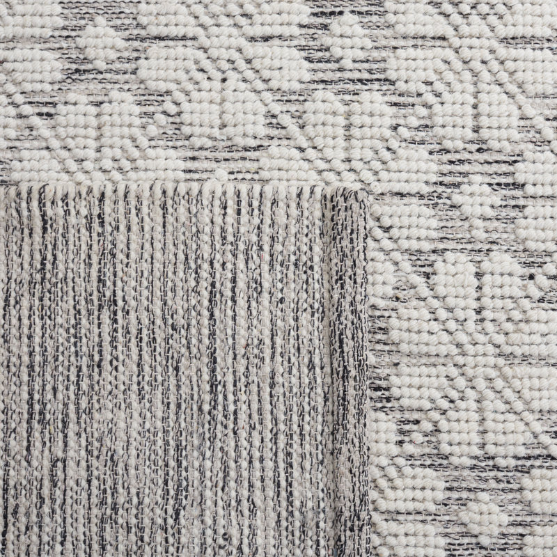 Tapis ivoire / gris en laine tissé à la main Sharene, Rond 6 pi