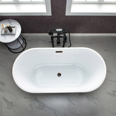67" x 29.5" Freestanding Soaking Acrylic Bathtub with Pedestal, Double Ended, Non-Slip Design