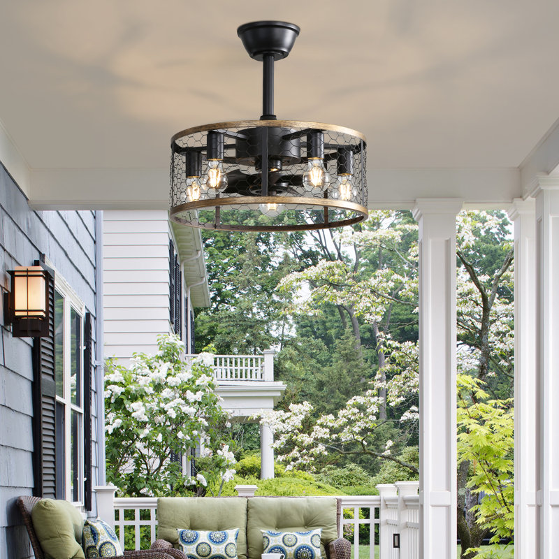 51CM 7 - Blade Caged Ceiling Fan With Remote Control And Light Kit Included
