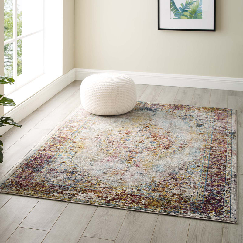 Multicolor Synthetic Persian Medallion 4' x 6' Area Rug