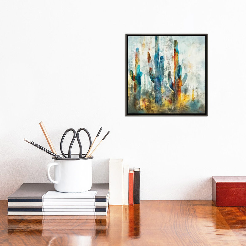 «Saguaro Forest» encadré par Scott Brems, H 12 po x l 12 po x P 1,5 po, Toile avec cadre flottant foncé en bois rustique, Non