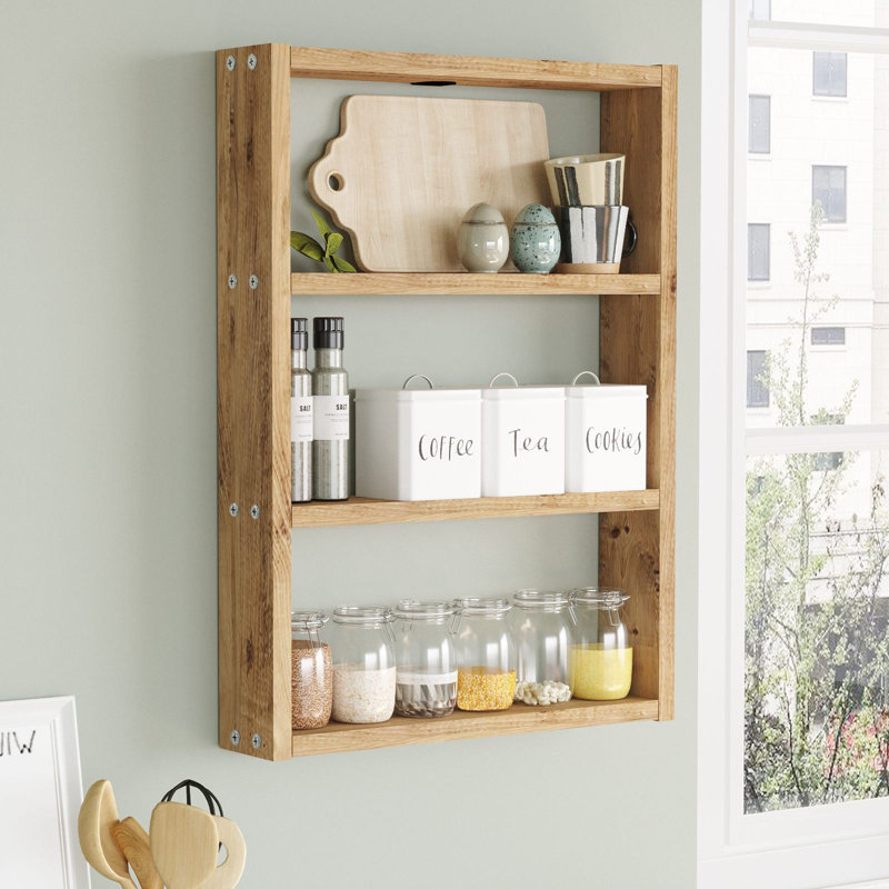 Rustic Wall Shelf, Atlantic Pine Color, 17.0 x 23.6 x 3.5 inches | 100% Melamine Coated Particle Board, Thickness: 0.7 inches | Numerous Shelves for Stylish Storage & Display | Perfect for Home Décor & Organization