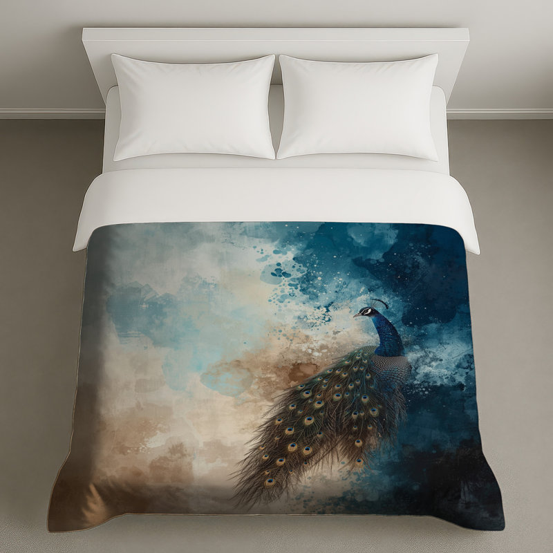 Paon sur fond abstrait Housses de couette, Grand lit