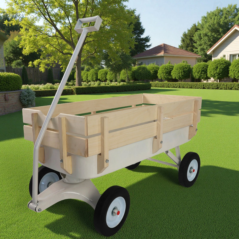 Outdoor Carriage, All Terrains, Wooden Railings, Solid Tires, Garden Carriage,Load-Bearing Capacity: 176Lbs