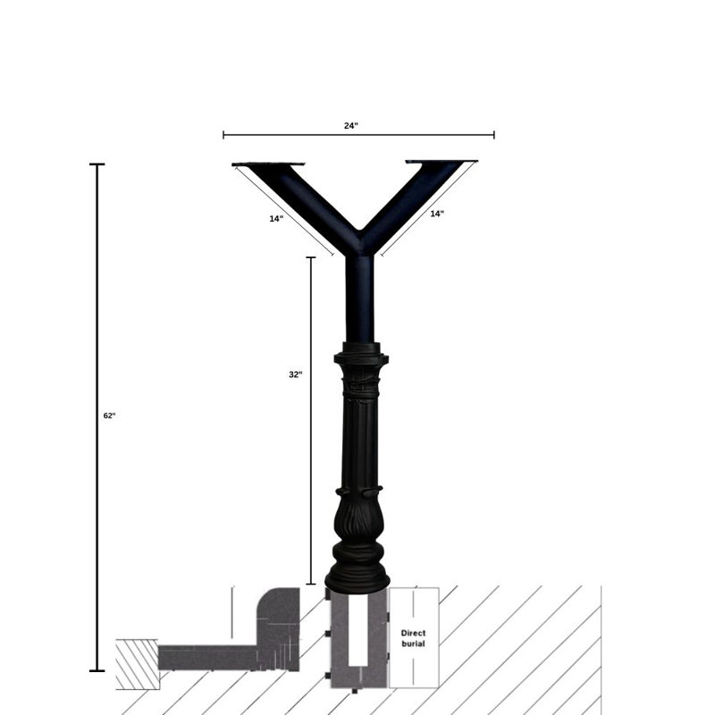 Poteau de boîte aux lettres Penfield - hauteur 62 "avec base ornée