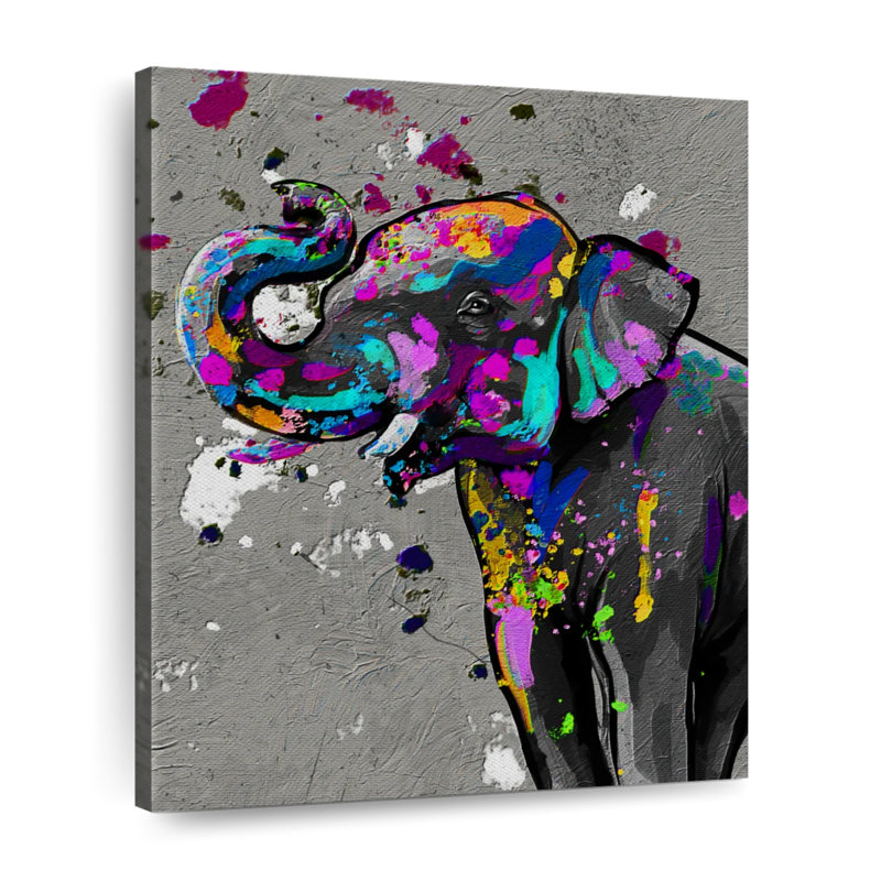 Éléphant abstrait sur toile, H 32 po x l 40 po x P 1,25 po