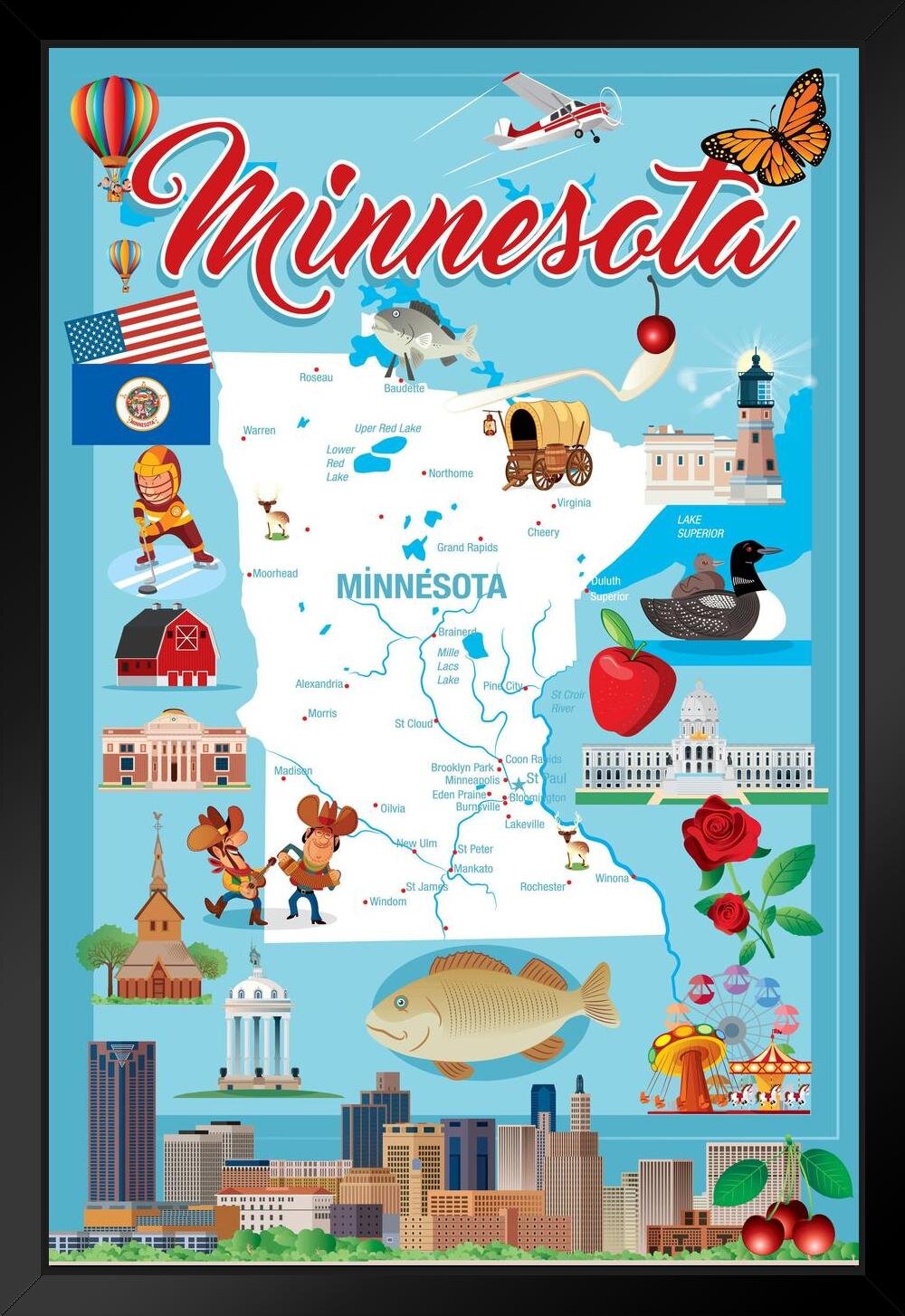 USA Ohio State Illustrated Travel Poster Map with Touristic