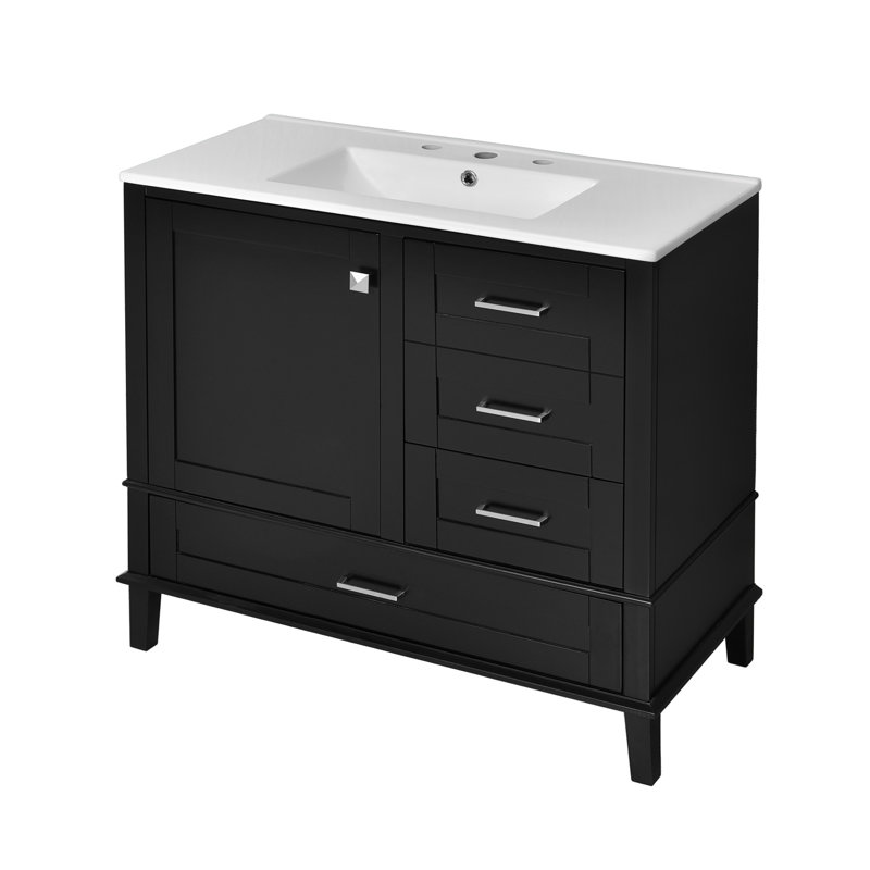 36" Bathroom Vanity with Solid Pine Frame, Black