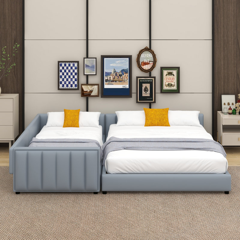 Grand lit rembourré pour mère et enfant, Gris