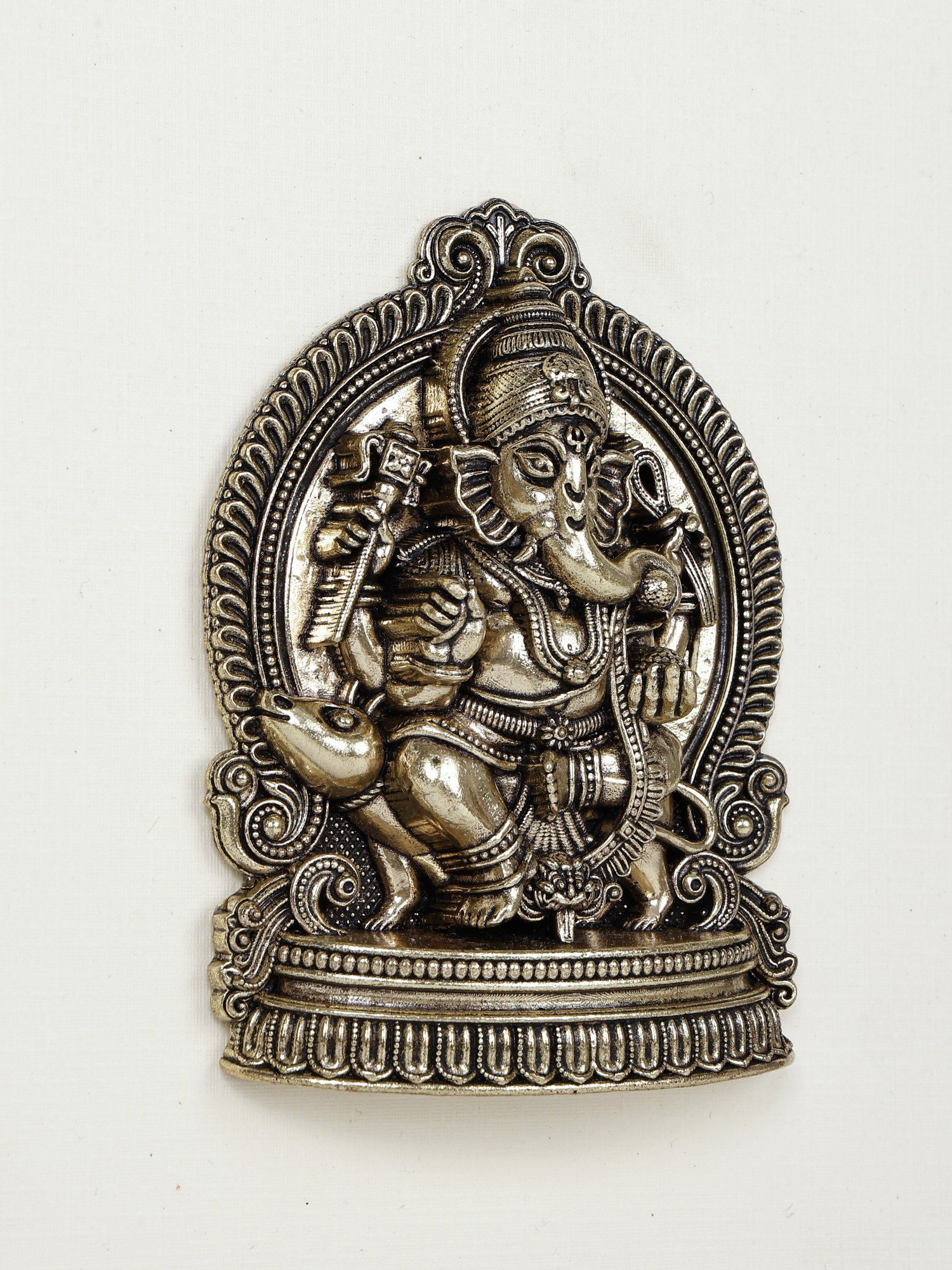 World Menagerie 9 Inch Lord Ganesha on Mushak Wood Framed Brass Wall ...