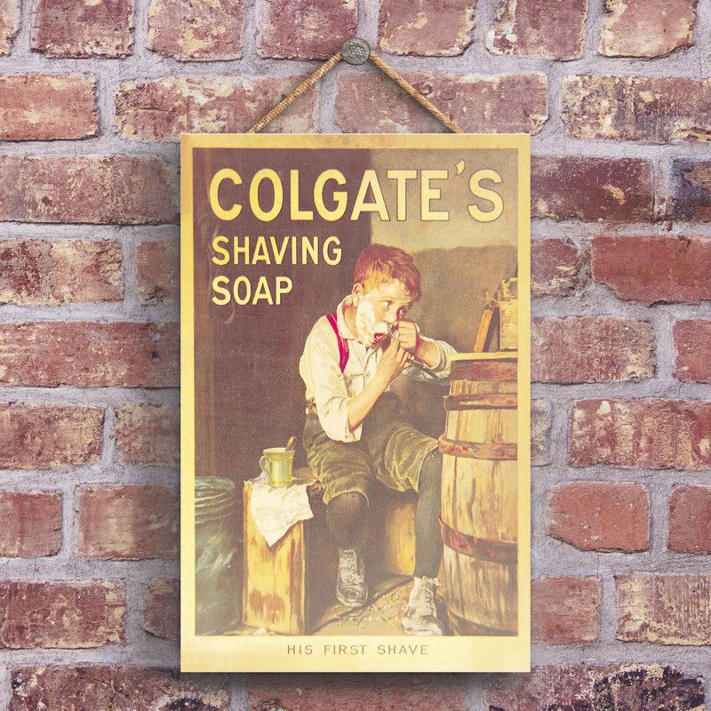 Colgate Shaving Soap Vintage Retro Poster Design On Wooden Plaque