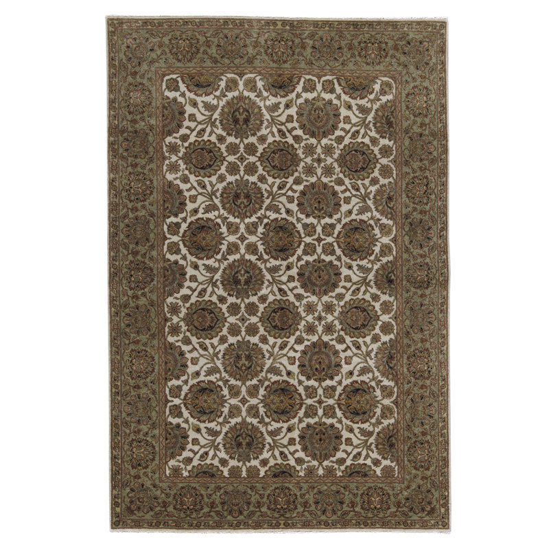 Tapis oriental en laine tissé à la main Mountain King ivoire / vert clair / brun