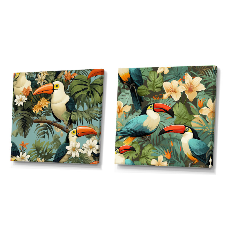Mechra - Ensemble de 2 collages carrés tropicaux, H 30 po x l 61 po, Toile tendue