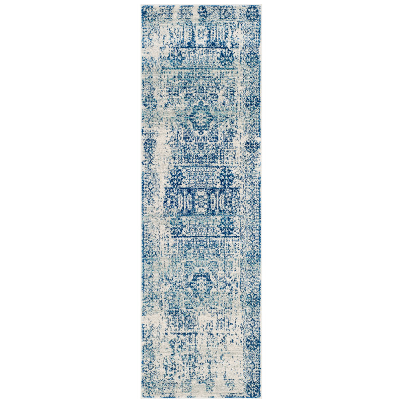 Tapis oriental bleu / ivoire Annette, Tapis de couloir 2 pi 2 po x 19 pi
