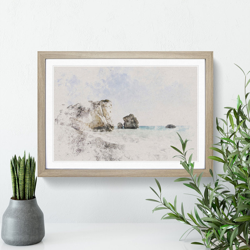 Cyprus Beach - Picture Frame Painting, 65cm H x 90cm W x 2cm D, Oak