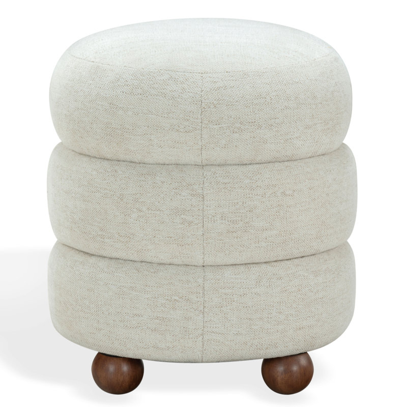 Dalisha 17" Velvet Round Ottoman, Walnut, Taupe Chenille