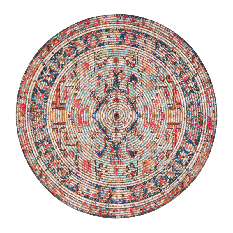 Evansville Flatweave Ikat Indoor Rug, Round 8' 