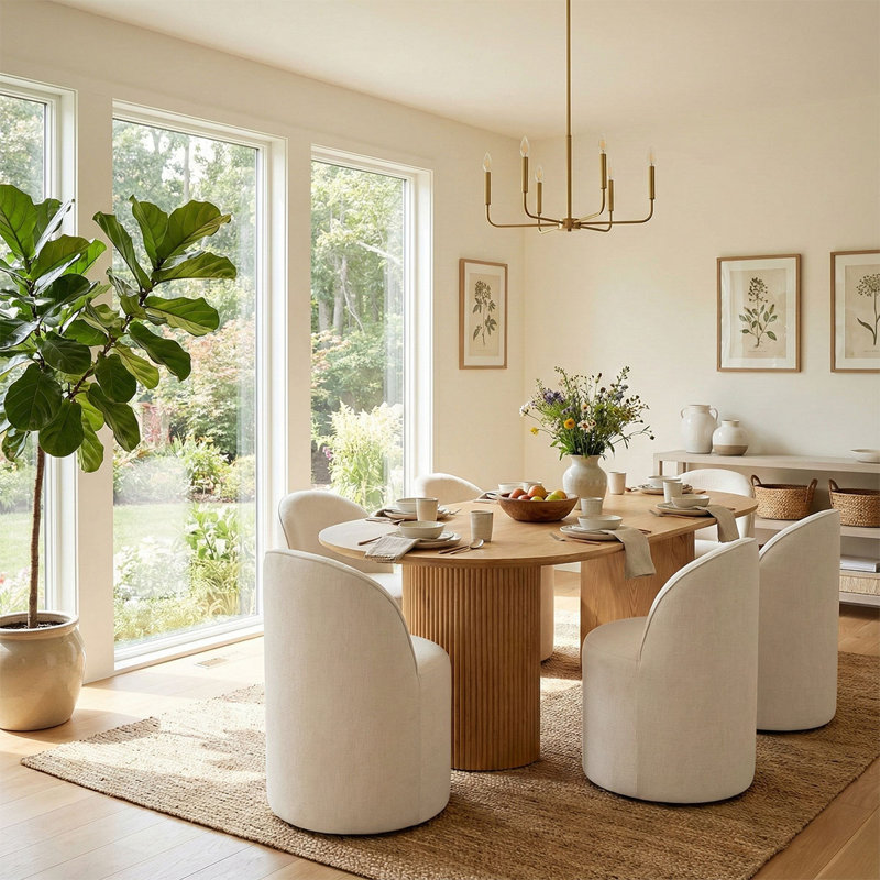 Ensemble de table de salle à manger moderne pour 6 personnes avec table de salle à manger ovale 79 "et chaise roulante 6