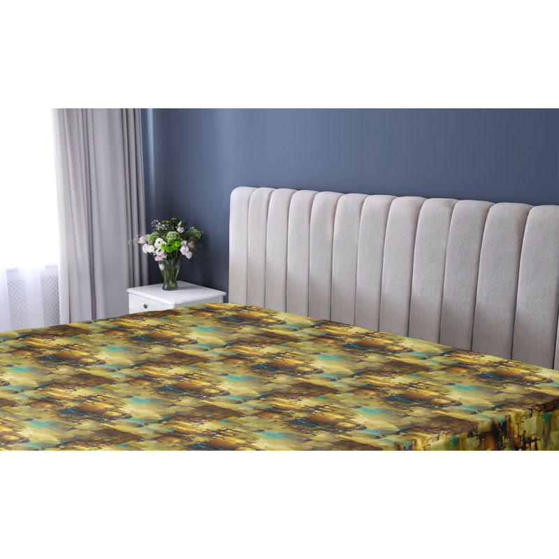 Drap-housse à motif floral Ambesonne, Ambre, moutarde, écume de mer / floral, Drap-housse grand