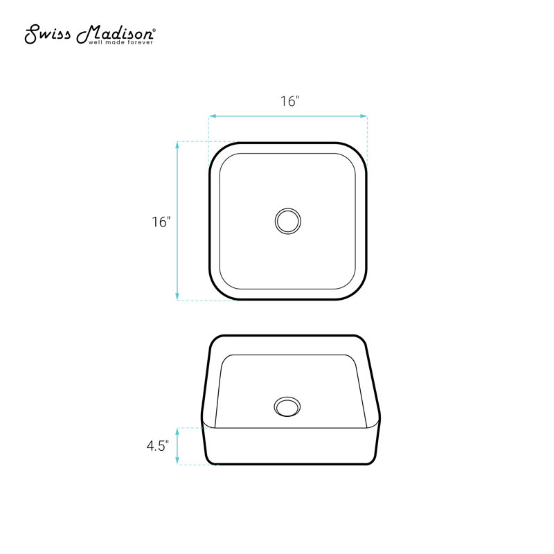 White Ceramic Square Above-Counter Vessel Sink, 15.74"