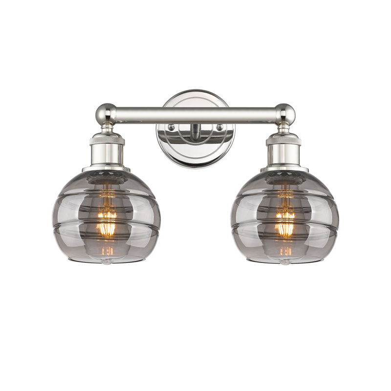 Éclairage pour meuble-lavabo à 2 lumières à intensité variable Natick, Gris fumée clair, Nickel poli