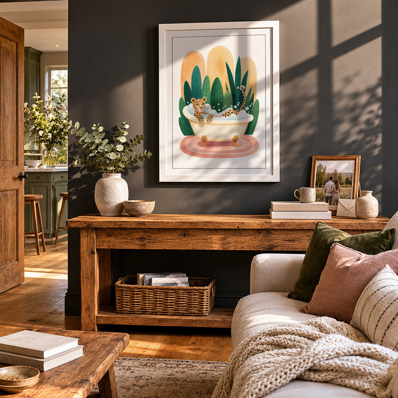 Leopard in Bloom Eclectic - Framed Print, A4 - 29.7 x 21.0 cm, Unframed