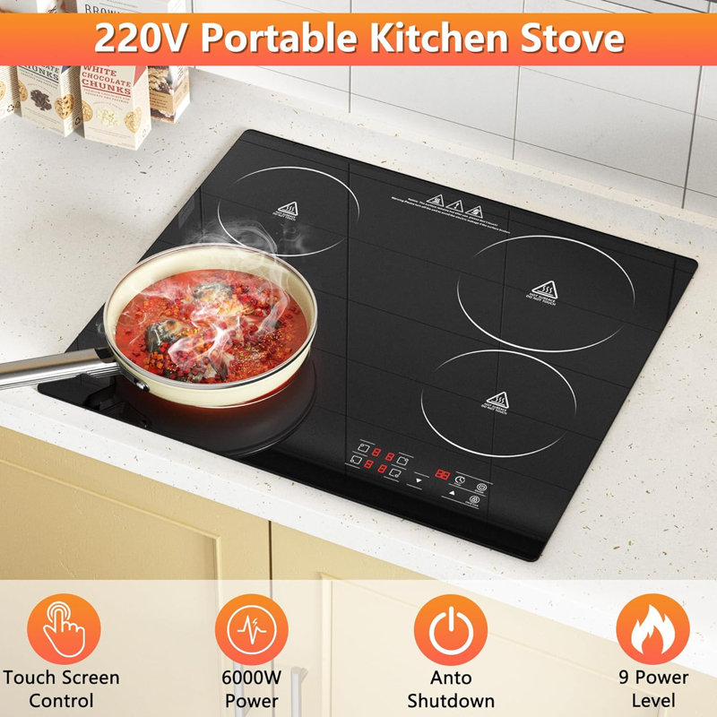 Plaque de cuisson électrique noire à 4 brûleurs 23,22 po KADORER