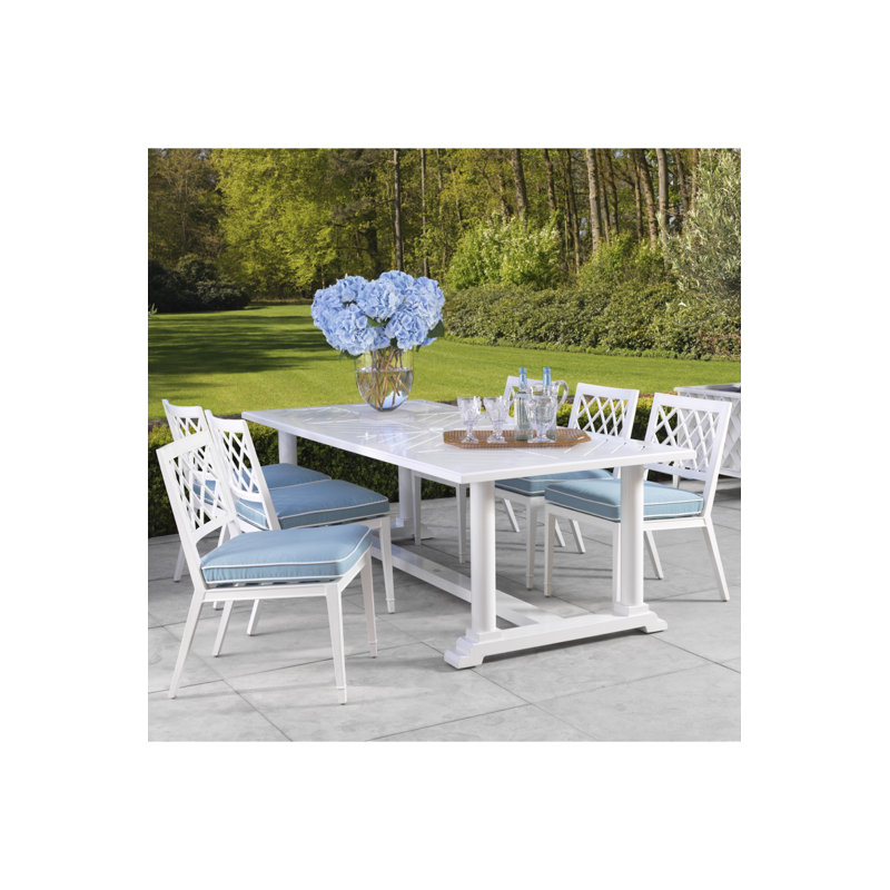 Paladium Outdoor Dining Side Chair, White Frame/Blue Cushion