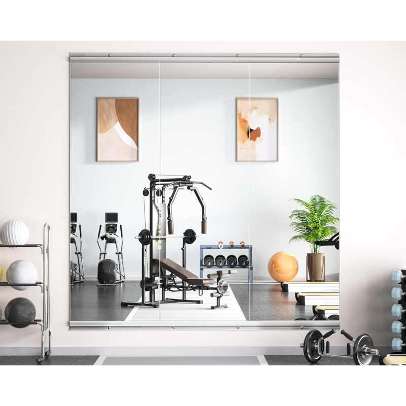 Rectangle Full Length Metal Wall Mirror Set Home Gym Mirror with Tempered Glasses(Set of 3)