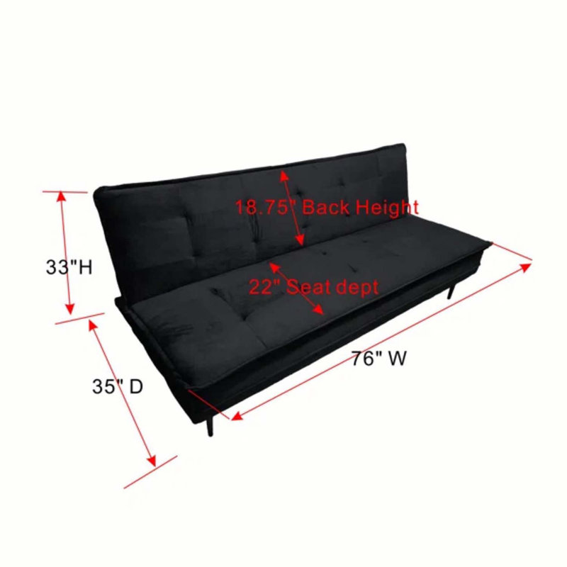 Gyuri 76'' Velvet Convertible Sofa, Black Velvet