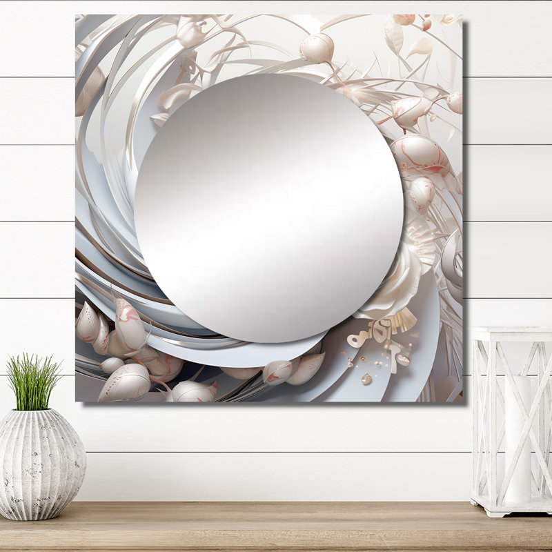 White Blossoming Spring Fractal Flowers I - Fractals Large Square Mirror For Wall Art Decor, 23" x 23"