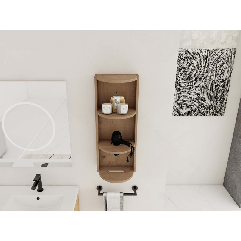 12-Inch Float Mounting Bathroom Wall-Mounted Storage Rack, Imitative Oak