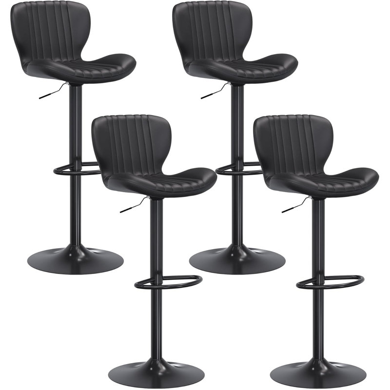Bar Stools Set Of 4 Modern Swivel Bar Chairs, Counter Height Faux Leather Metal Barstools, Upholstered Island Chairs With Back And Footrest
